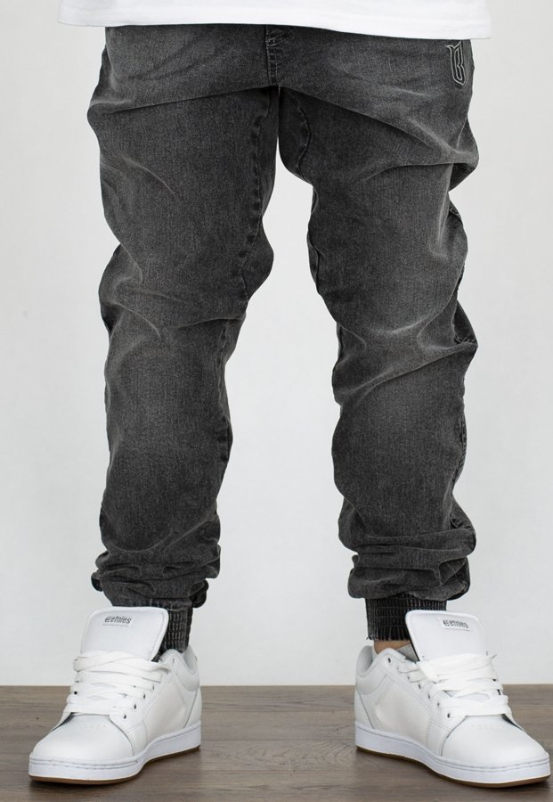 Spodnie B.O.R. Biuro Ochrony Rapu Jogger Fit Guma Strecz Classic BORCrew Outline szary jeans