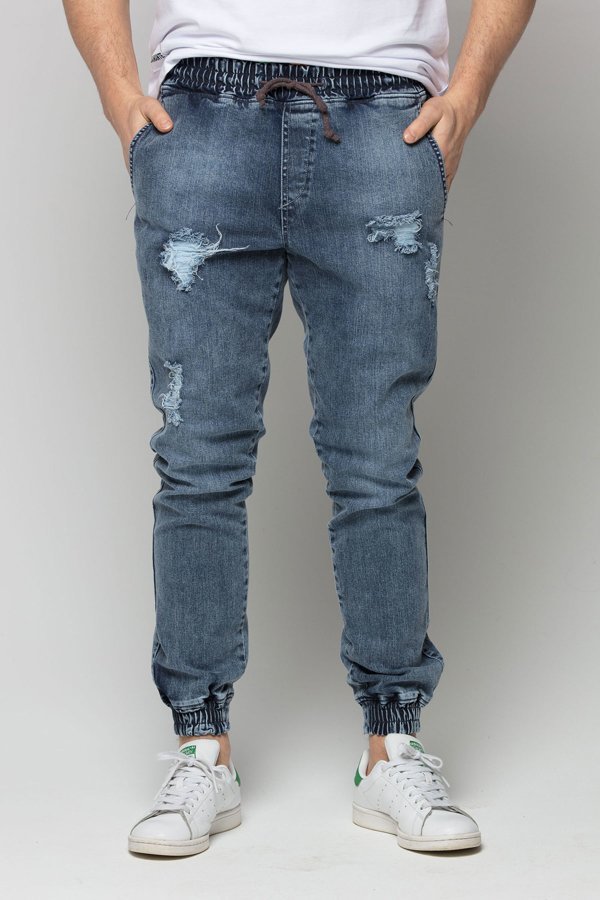 Spodnie Diamante Wear Jogger Unisex RM Ripped blue jeans