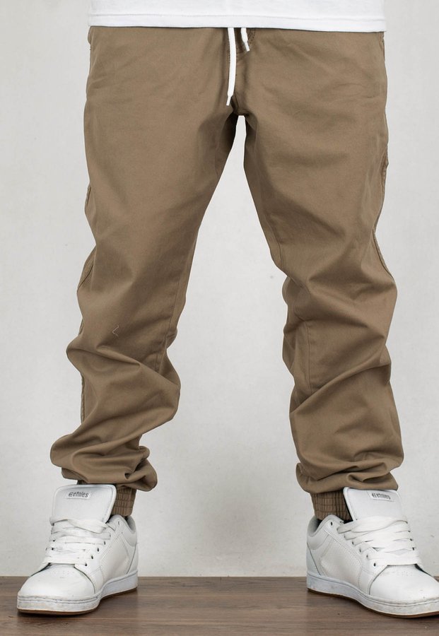Spodnie El Polako Joggery Slim Jeans z Gumą Cow beżowy jeans