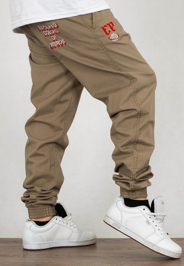 Spodnie El Polako Joggery Slim Jeans z Gumą Ep Cow beżowy jeans