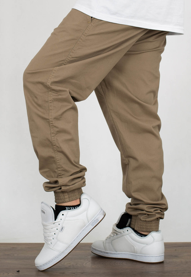 Spodnie El Polako Joggery Slim Jeans z Gumą Skórka beżowe