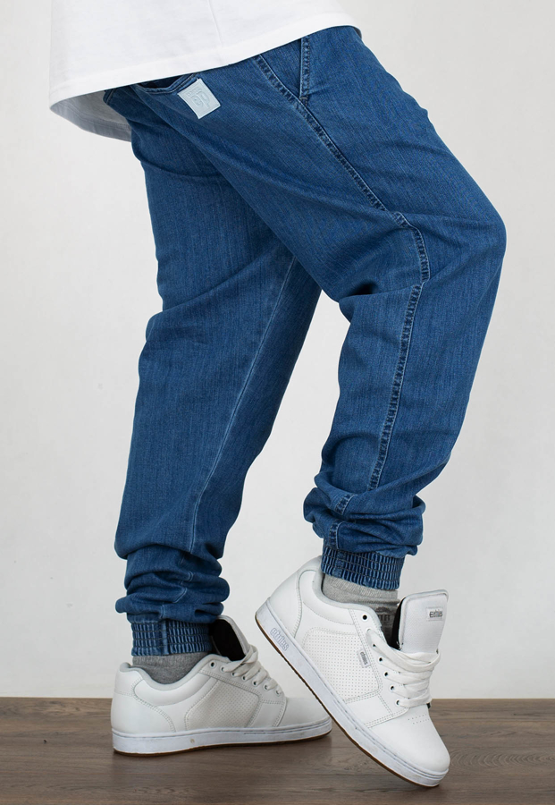 Spodnie El Polako Joggery Slim Jeans z Gumą Skórka jasne sprane