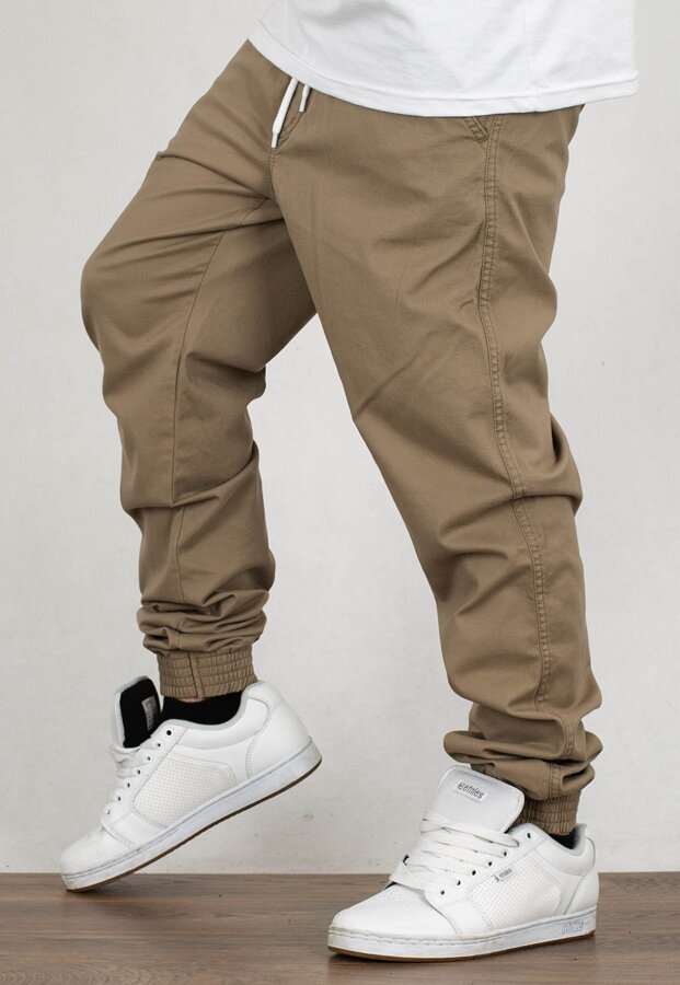 Spodnie El Polako Joggery Slim Jeans z Gumą Throwtag beżowy jeans