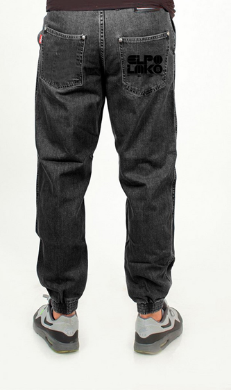Spodnie El Polako Joggery Slim Z Gumą Elpo Font czarne jeans