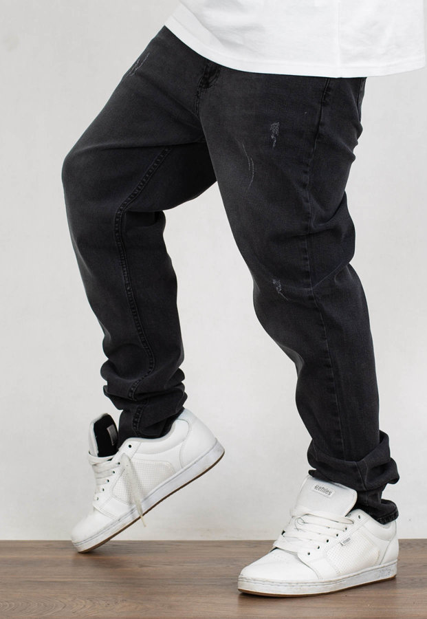 Spodnie Grube Lolo Classic z Przetarciami czarny jeans