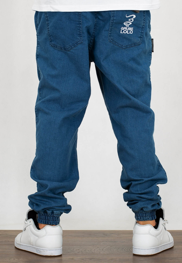 Spodnie Grube Lolo Dymek Haft Jeans Blue 01 + Pakiet Wlep Gratis!