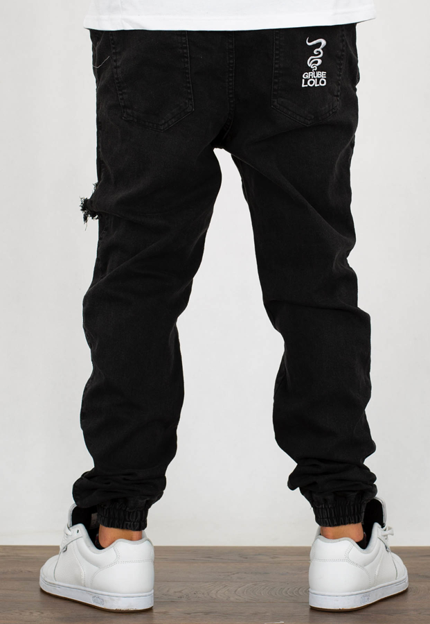 Spodnie Grube Lolo Dymek Haft Jeans Ripped Black Grey 05 + Pakiet Wlep Gratis!