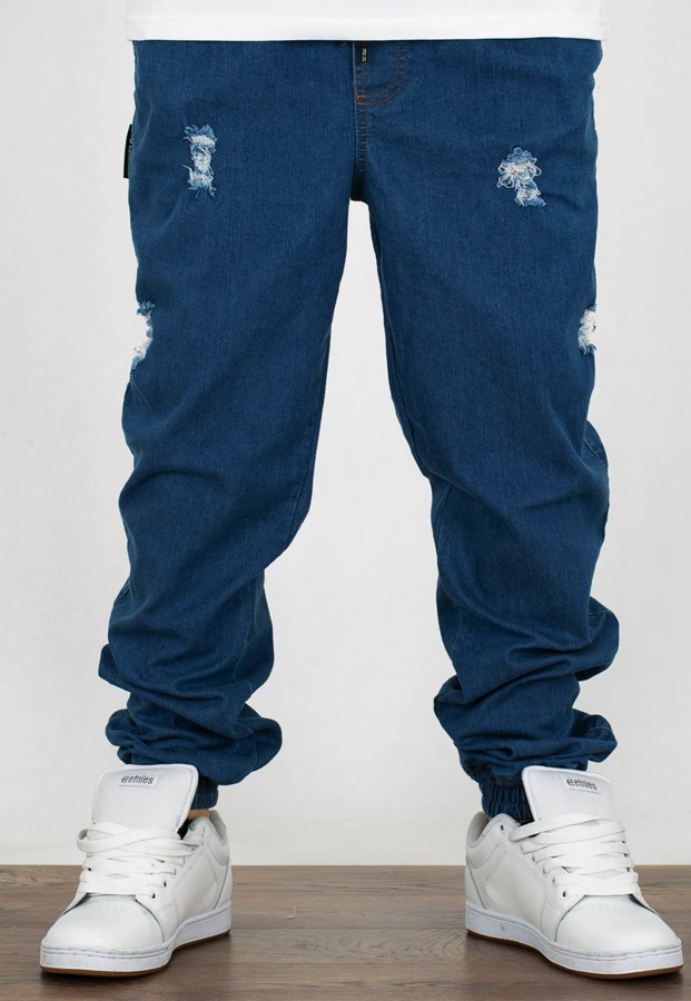Spodnie Grube Lolo Dymek Haft Jeans Ripped Blue 04 + Pakiet Wlep Gratis!
