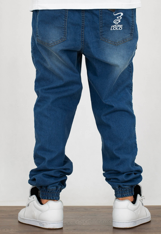 Spodnie Grube Lolo Dymek Haft Jeans Wash Blue 08 + Pakiet Wlep Gratis!
