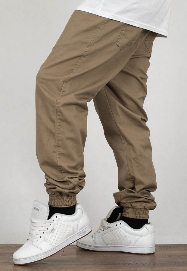 Spodnie Moro Sport Joggery Big Paris White Pocket beżowe materiałowe