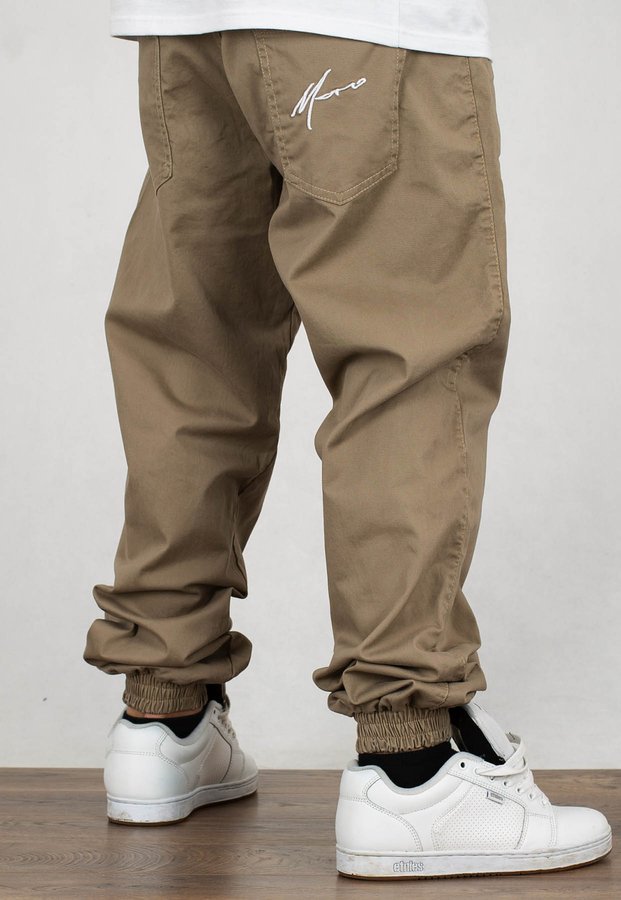 Spodnie Moro Sport Joggery Big Paris White Pocket beżowe materiałowe