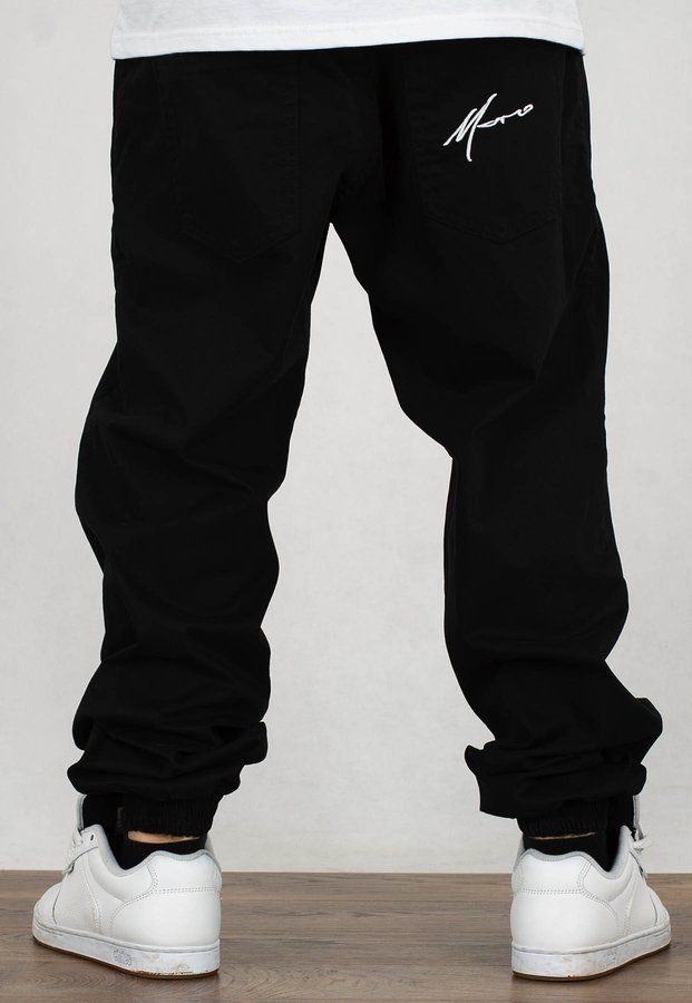 Spodnie Moro Sport Joggery Big Paris White Pocket czarne materiałowe