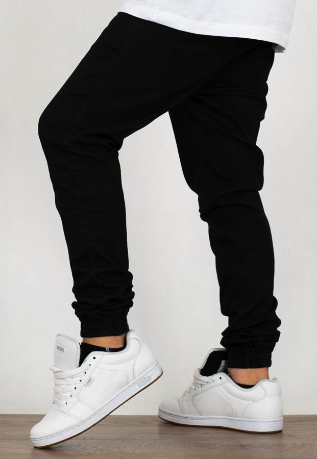Spodnie Moro Sport Joggery Big Tag Leather guma w pasie czarny jeans