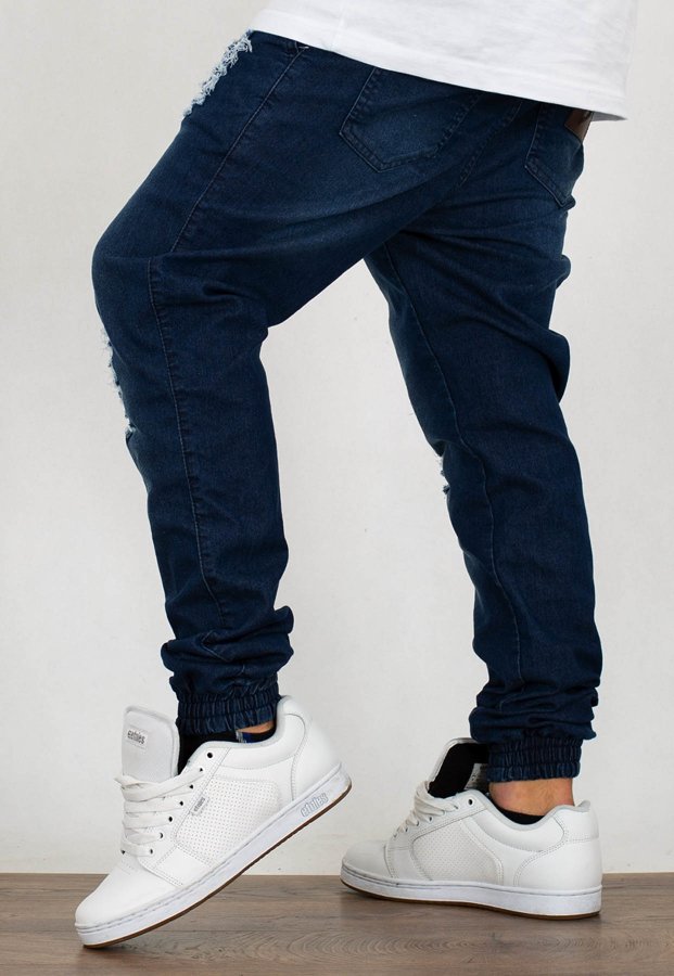 Spodnie Moro Sport Joggery Big Tag Leather guma w pasie damage wash jeans