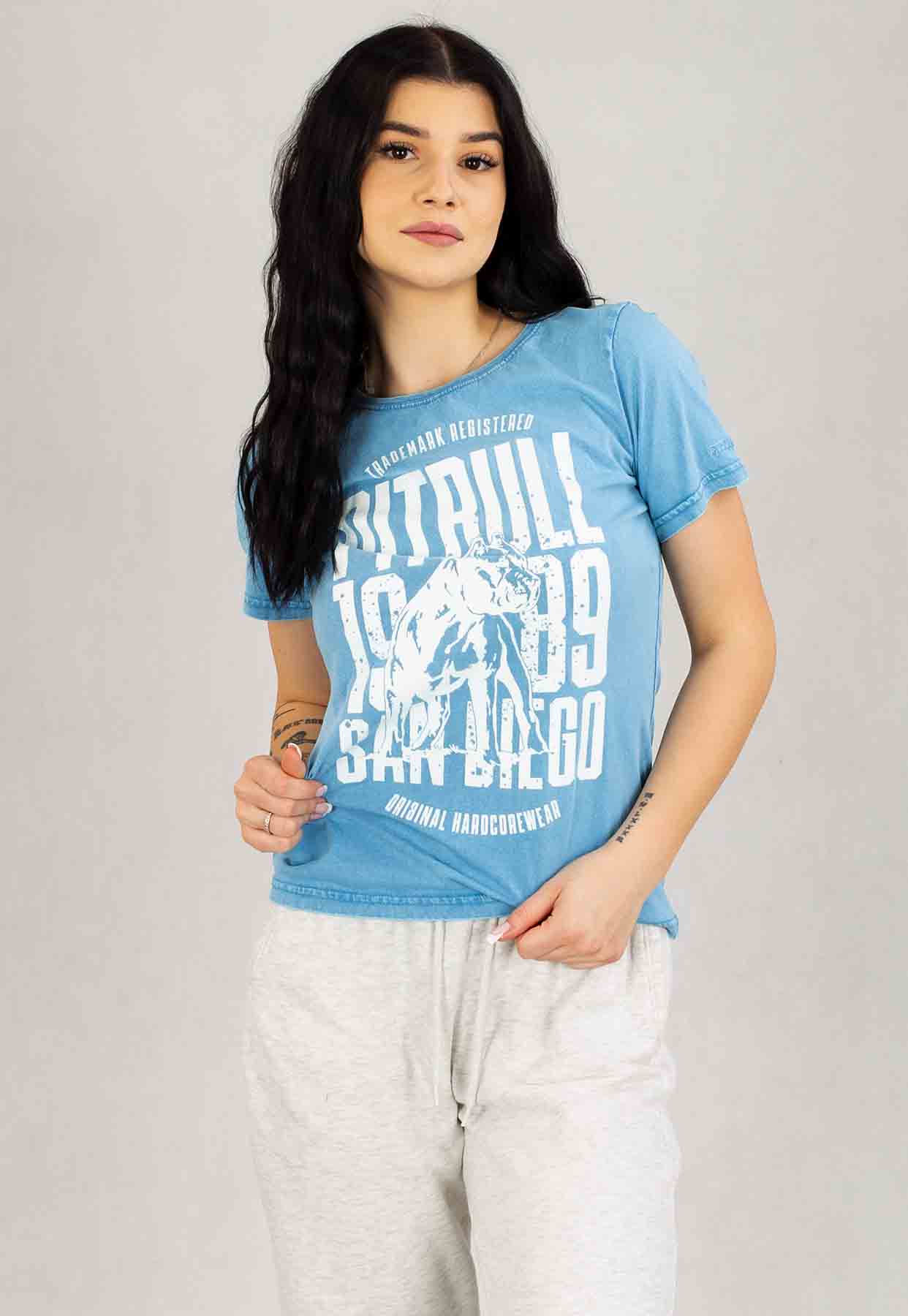 T-Shirt Pit Bull Slim San Diego Dog niebieski