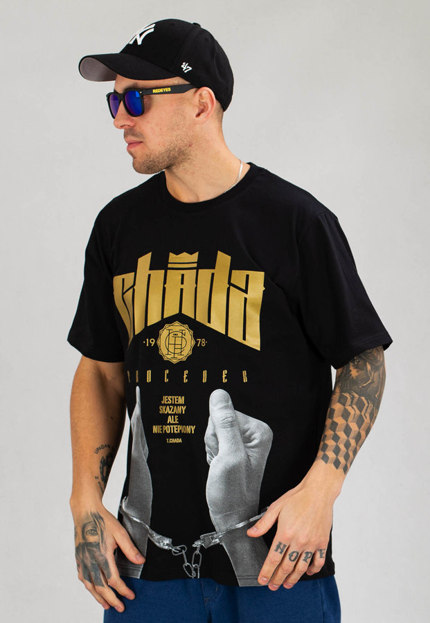 T-shirt Chada Handcuff czarno złoty