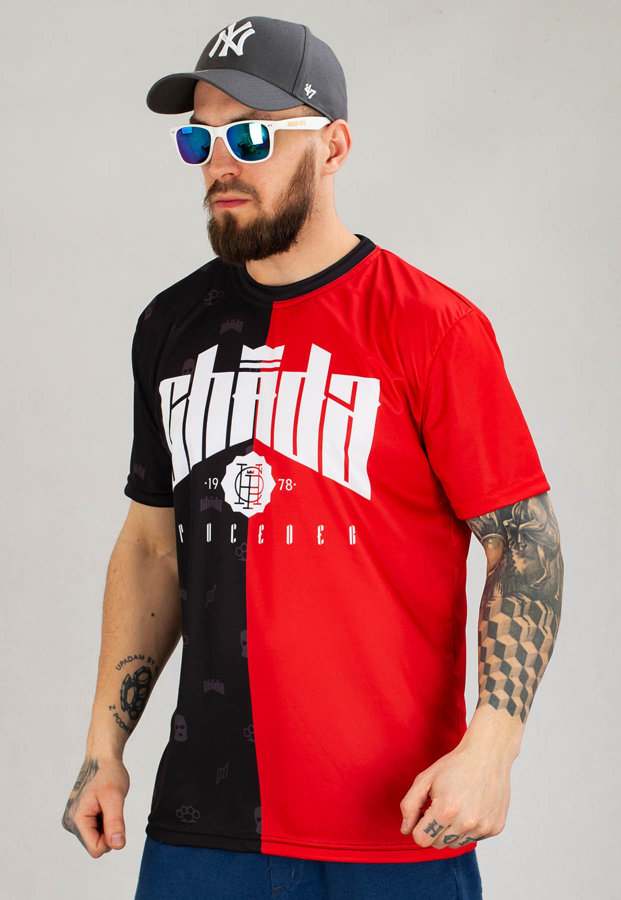 T-shirt Chada Pattern Split czarno czerwony