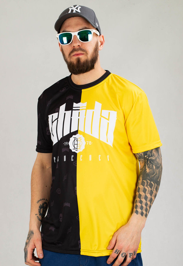 T-shirt Chada Pattern Split czarno żółty