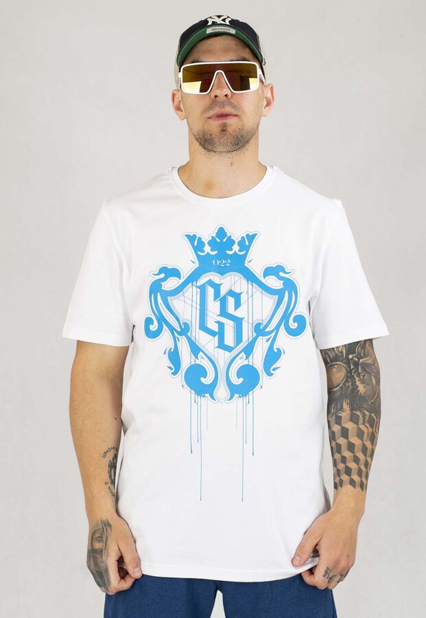 T-shirt Ciemna Strefa CS Duży Herb biało niebieski