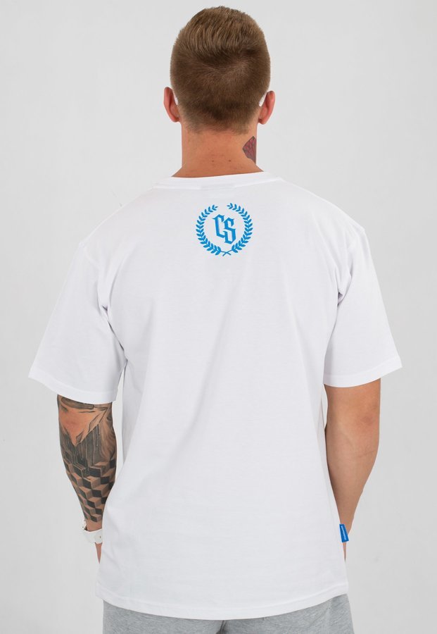 T-shirt Ciemna Strefa Duży Herb biało niebieski