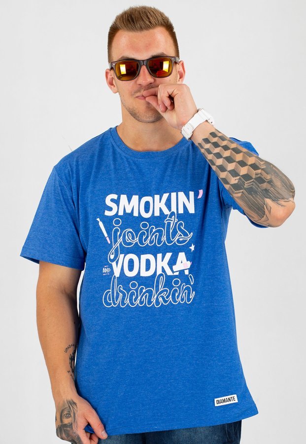 T-shirt Diamante Wear Smokin' Joints & Vodka Drinkin chabrowy melanż