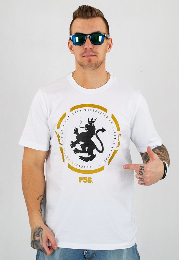 T-shirt Dudek P56 Lew biały