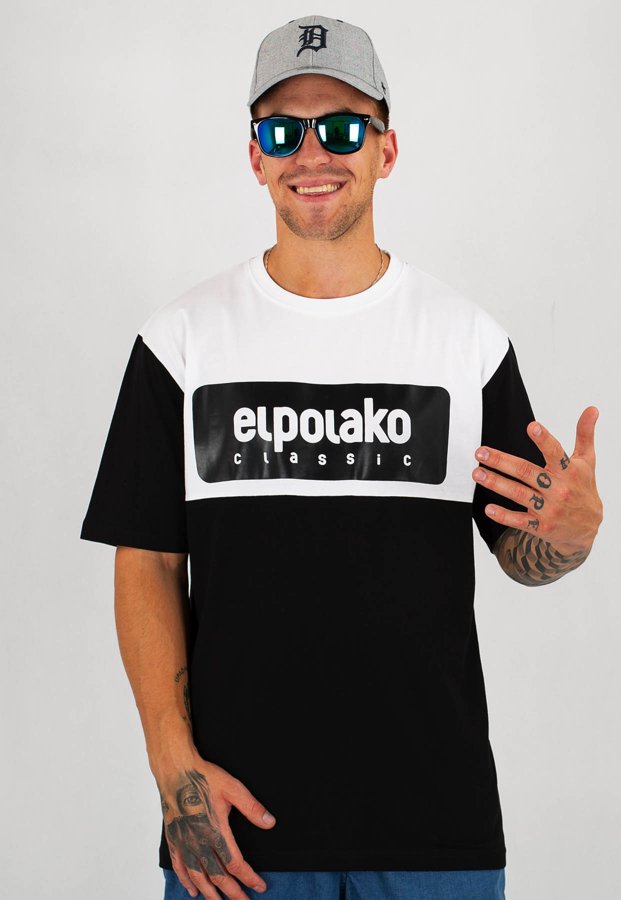 T-shirt El Polako Plate czarny biała góra