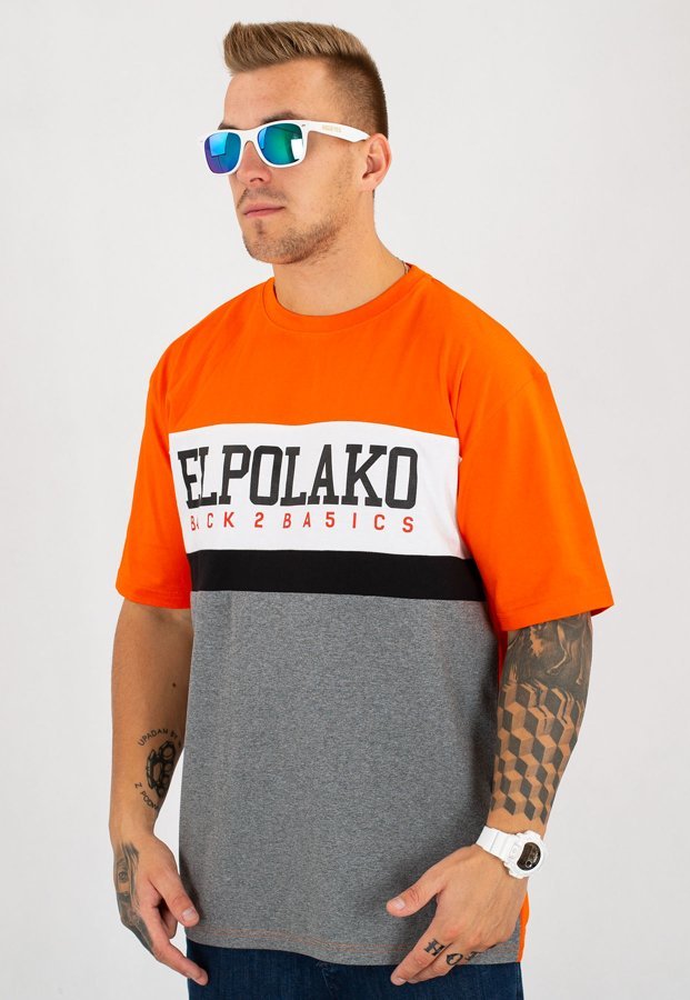 T-shirt El Polako School pomarańczowo szary