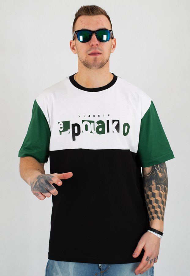 T-shirt El Polako Square Cut czarno zielony