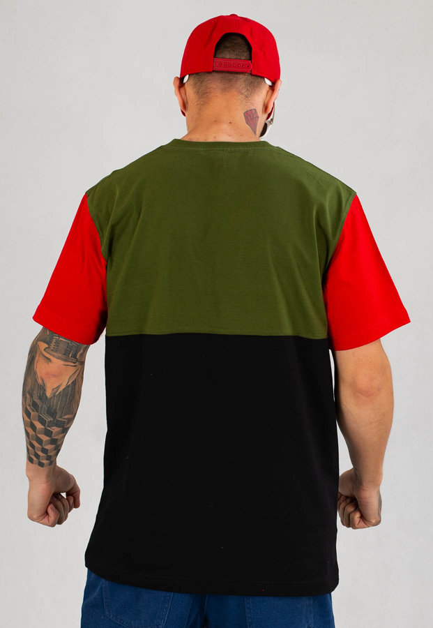 T-shirt Elade Colour Block oliwkowo czarny
