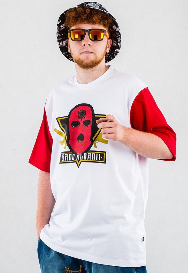T-shirt Gang Albanii Logo Reglan biało czerwony
