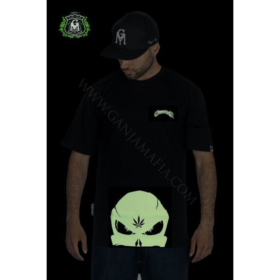 T-shirt Ganja Mafia Cannabisher Skull Big Fluo czarny