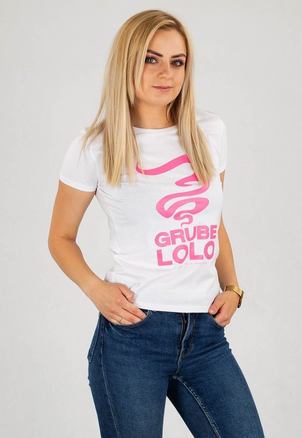 T-shirt Grube Lolo Dymek biało różowy