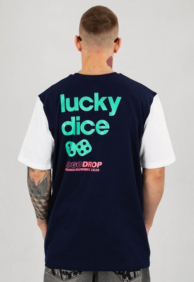 T-shirt Lucky Dice Back granatowo biały