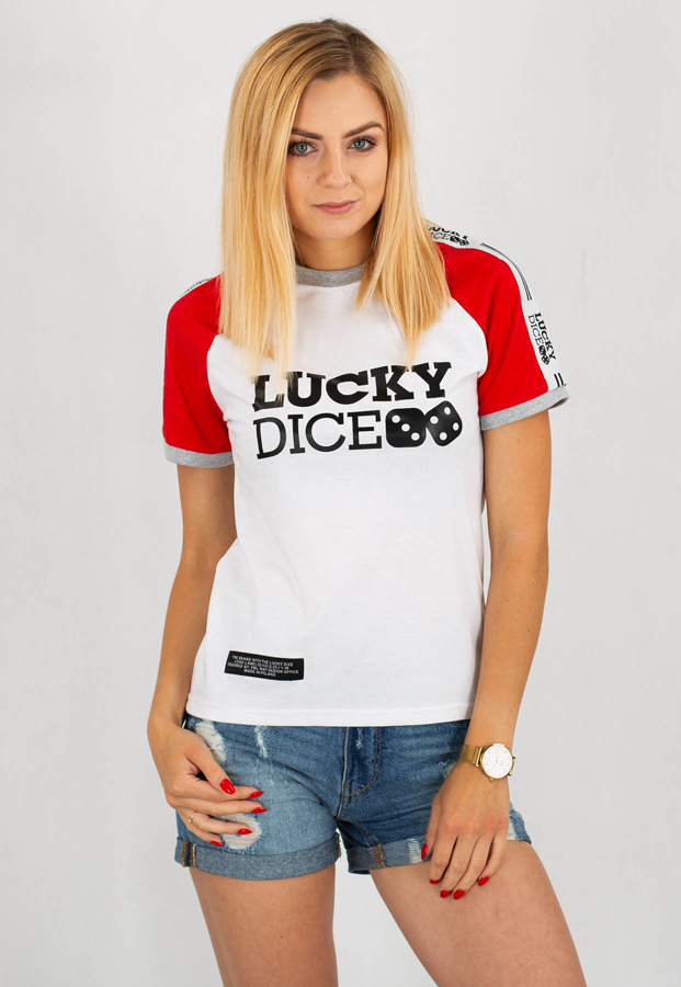 T-shirt Lucky Dice Tape biało czerwony