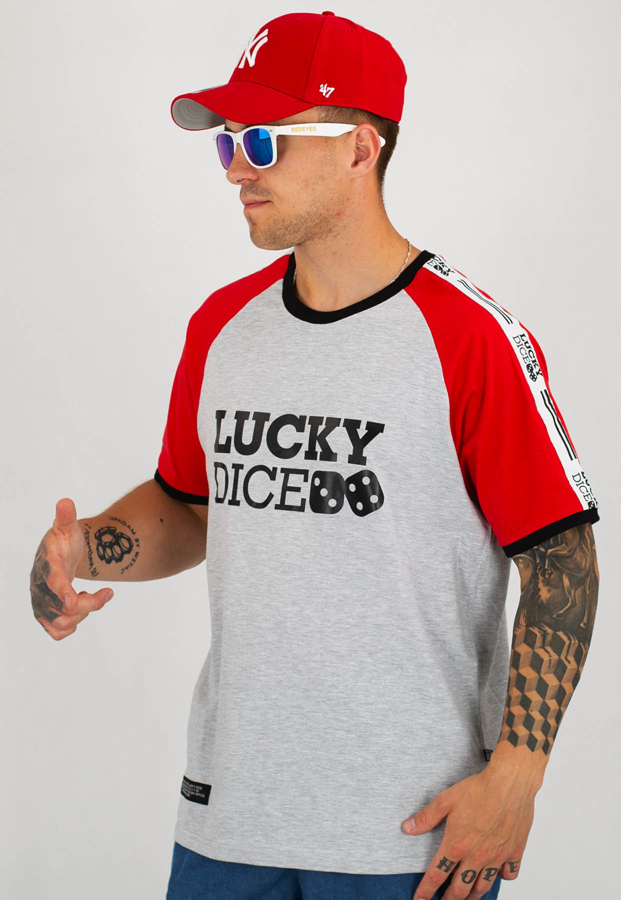 T-shirt Lucky Dice Tape szaro czerwony