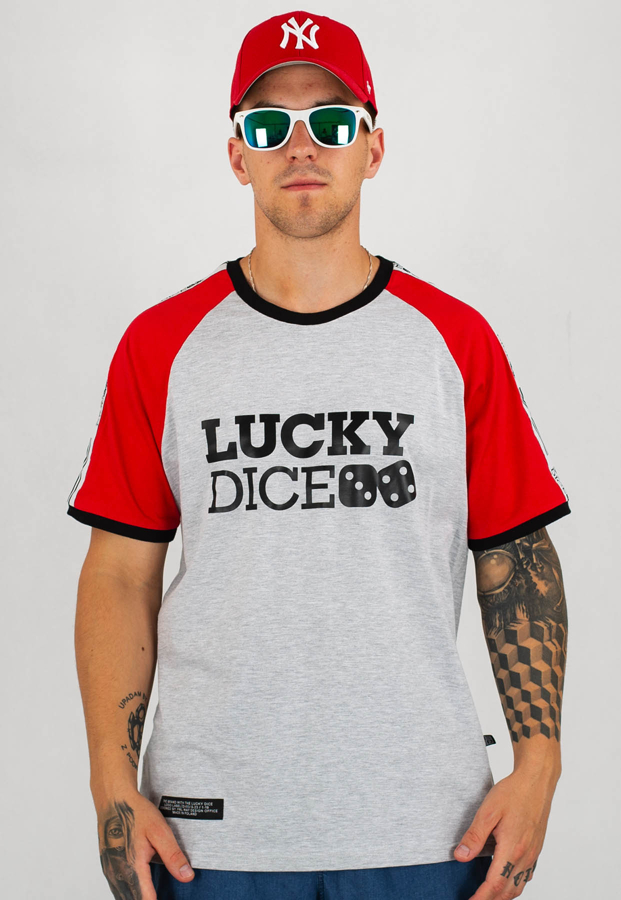 T-shirt Lucky Dice Tape szaro czerwony