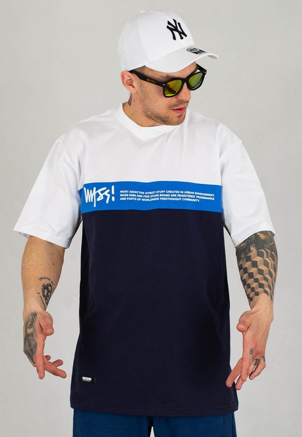 T-shirt Mass Special biało niebieski granatowy