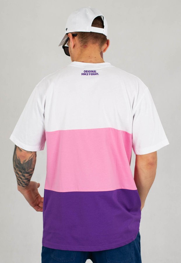 T-shirt Mass Zone biało różowo fioletowy