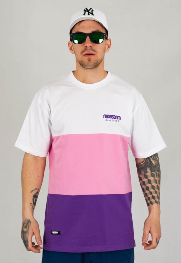T-shirt Mass Zone biało różowo fioletowy