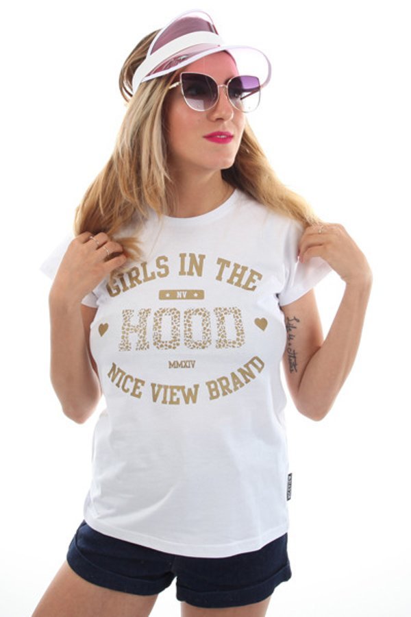 T-shirt Nice View Brand In The Hood biały
