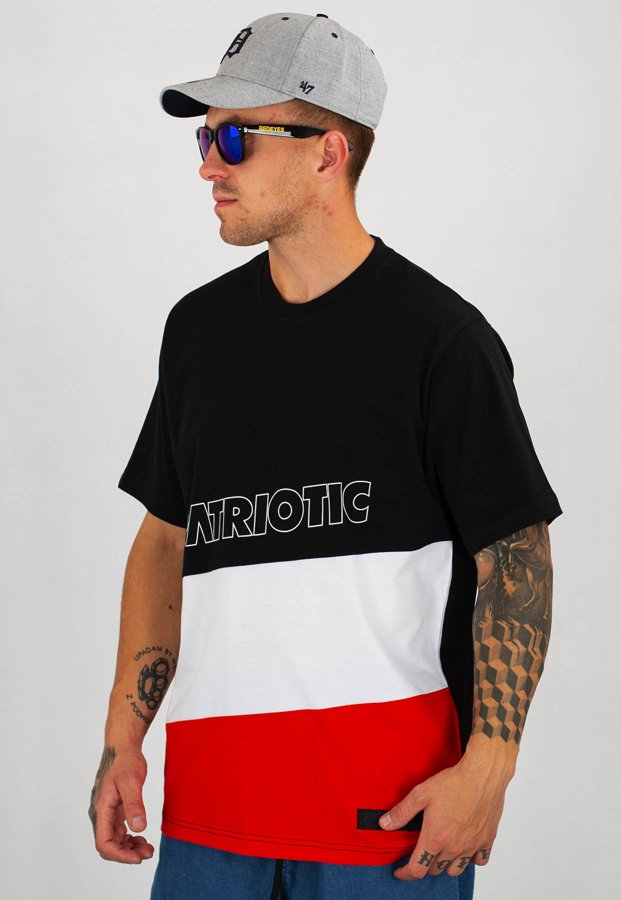 T-shirt Patriotic Futura Cross Line biało czarno czerwony