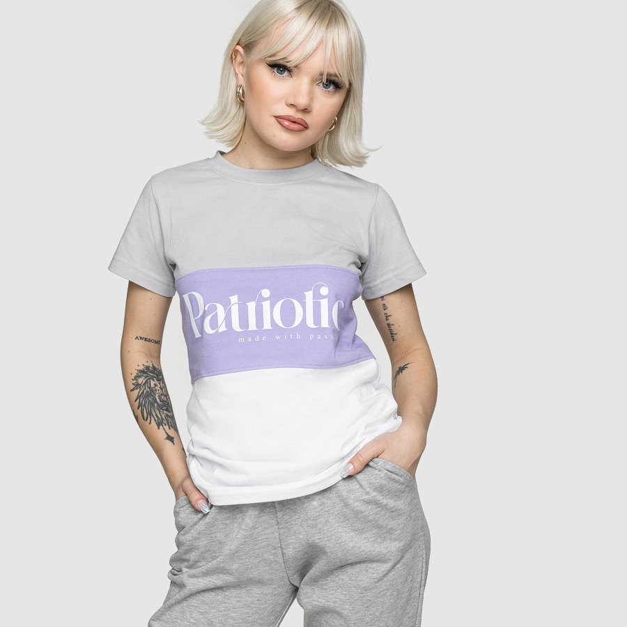 T-shirt Patriotic Made With Passion biało fioletowo szary