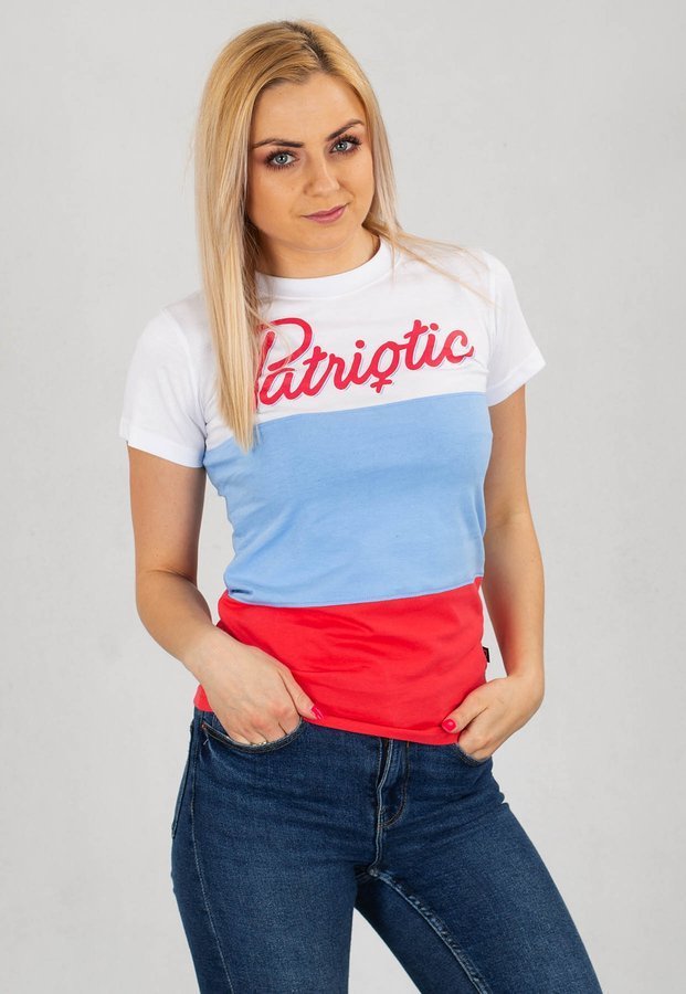 T-shirt Patriotic Strong Mixture biało łososiowo niebieski
