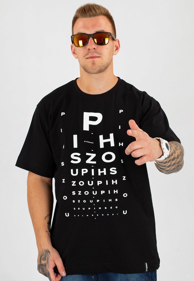 T-shirt PihSzou Optyk czarno biały