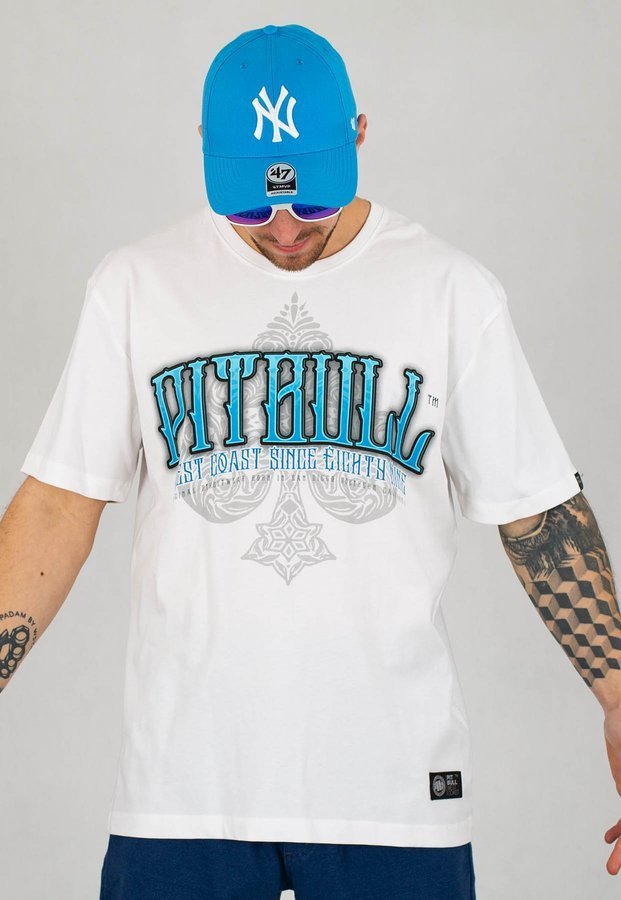 T-shirt Pit Bull Blue Skull biały