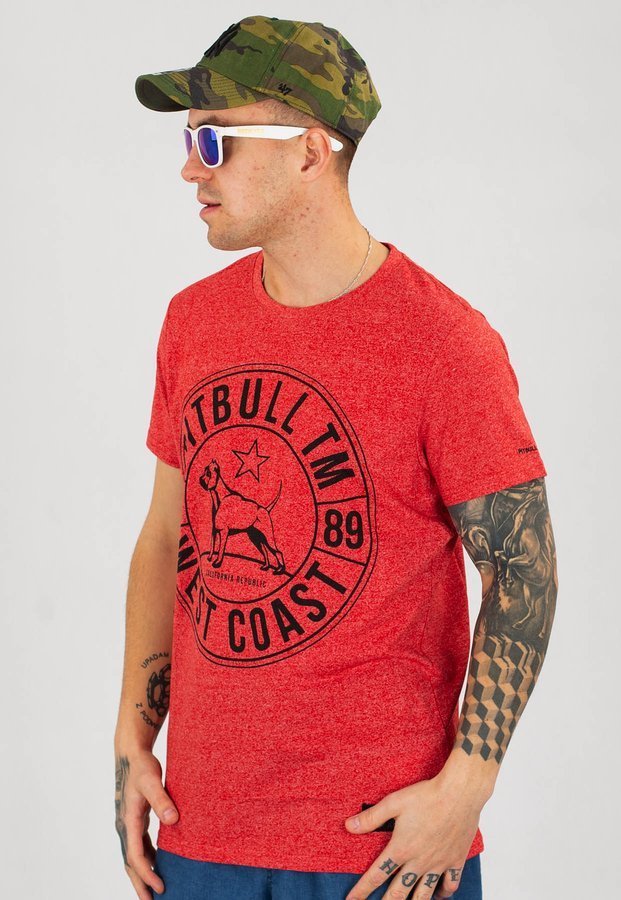 T-shirt Pit Bull Custom Fit Melange Circle Dog czerwony