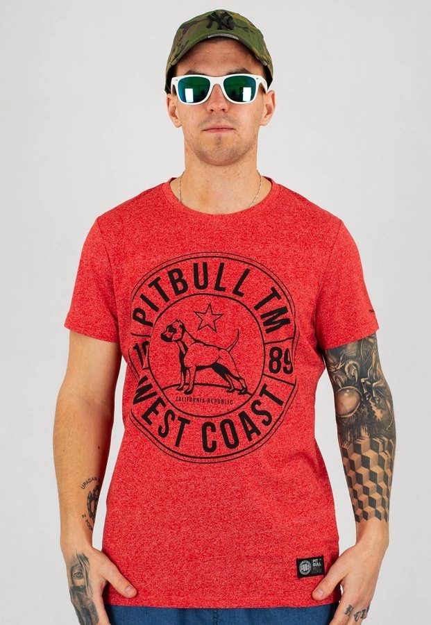 T-shirt Pit Bull Custom Fit Melange Circle Dog czerwony