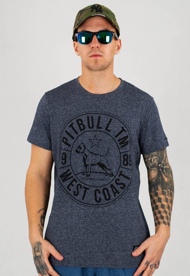 T-shirt Pit Bull Custom Fit Melange Circle Dog granatowy