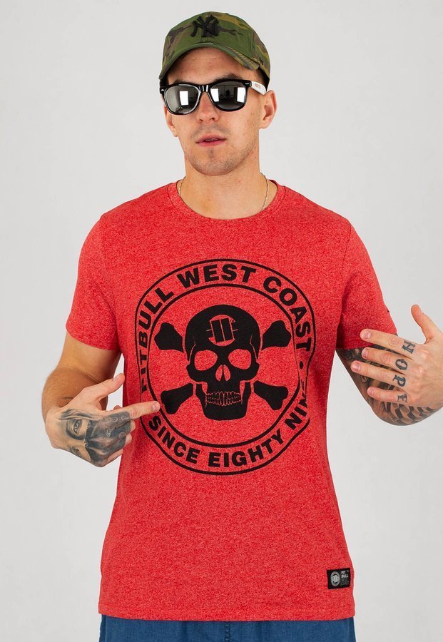 T-shirt Pit Bull Custom Fit Melange Skull czerwony